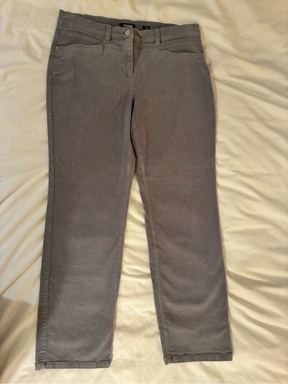 Sigrid Olsen’s Lisa Straight Leg Corduroy Pants in Soft Grey